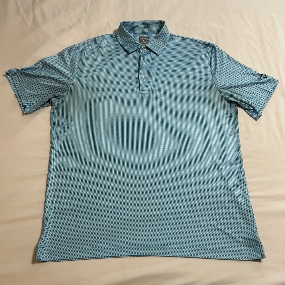 Callaway Opti-Dri Mens Medium Teal Blue Checkered Golf Polo Performance‎ Shirt